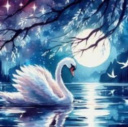 Diamond painting cigno al plenilunio 30 × 40 cm