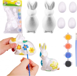 Set per dipingere decorazioni in polistirolo 2 conigli e 4 uova con colori