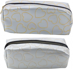 Astuccio scolastico argentato con cuori dorati