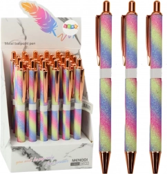 Penna automatica metallica scintillante ricarica blu 1,0 mm