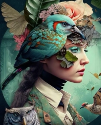 Pittura diamantata Ragazza con uccellino 30x40 cm