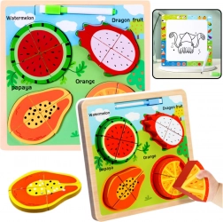 Puzzle educativo in legno con lavagna per disegnare - Frutta
