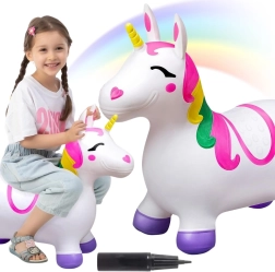 Unicorno gonfiabile cavalcabile Woopie con pompa