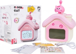 sveglia per bambini a forma di casetta con gattino, luce notturna e display