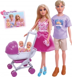 Bambola con famiglia 30 cm con passeggino e accessori