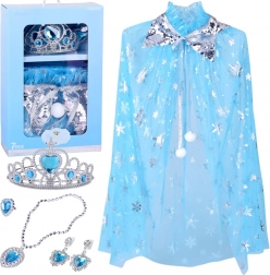 Costume da principessa Regina di Ghiaccio – mantellina blu e set di gioielli
