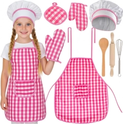set da cucina per bambini 7-in-1 rosa a quadretti