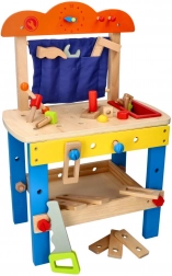 Banco da lavoro in legno per piccoli tuttofare con attrezzi