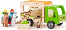Camion trasporta cavalli in legno con rampa e figurine