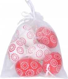 Uova decorative plastiche rosse e bianche 4x6 cm