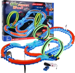 Pista da corsa fluorescente + auto LED + loop 360 + pista pieghevole - 57 pezzi