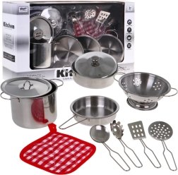 Set per bambini di pentole in metallo + accessori da cucina - 11 pezzi