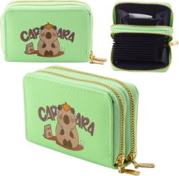 Portafoglio verde con capibara, a due scomparti, tasche per carte 12,5 × 8,5 cm