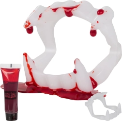 Set di denti da vampiro con sangue finto per Halloween