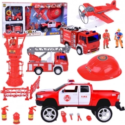 Grande set di veicoli dei pompieri con casco