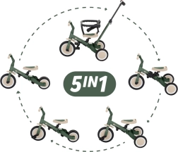 Triciclo multifunzione 5 in 1 Petite&Mars Turbo misty green