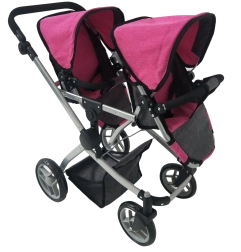 Passeggino per gemelli rosa‑nero per bambini