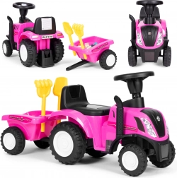 Trattorino spingi-cammina con rimorchio per bambini, volante interattivo e suoni NEW HOLLAND – Rosa
