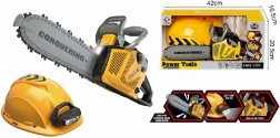 Giocattolo motosega con casco e torcia per piccoli boscaioli