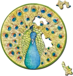 Mini puzzle rotondo CURIOSI Picoli – pavone, 33 pezzi