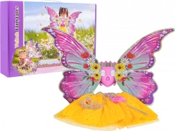 costume per bambini ali di farfalla con luci e musica con tutù giallo, corona e bacchetta magica