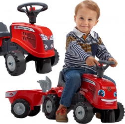 FALK trattore per bambini BABY MASSEY FERGUSON con rimorchio e accessori, rosso