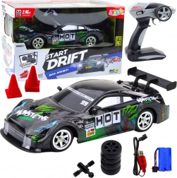 Auto da corsa RC per drift nero-verde 30 km/h 1:16