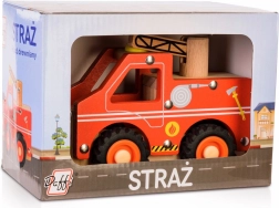 autopompa dei pompieri in legno con ruote in gomma