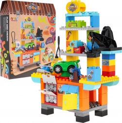 Kit da costruzione officina per bambini 3+ con macchinina, attrezzi e compressore, 92 pezzi