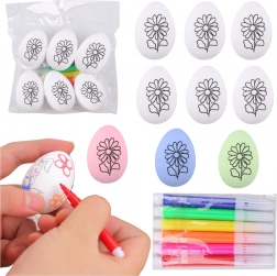Uova di Pasqua in polistirolo da dipingere con motivo floreale, 6 pz con pennarelli