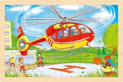 Puzzle in legno bifacciali pompieri e elicottero 24 pezzi Goki