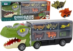Camion dei dinosauri con rimorchio e 6 macchinine con luci e suoni – verde