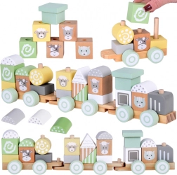 Trenino in legno con vagoni e kit di costruzione