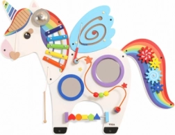 Viga pannello sensoriale da parete in legno a forma di unicorno FSC Montessori