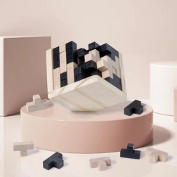 Cubo logico in legno – rompicapo 3D per bambini e adulti