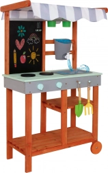 Cucina da giardino in legno su ruote con accessori e rubinetto Lulilo Sableto