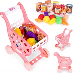 Carrello della spesa rosa per bambini per giocare al supermercato o in cucina + 18 accessori