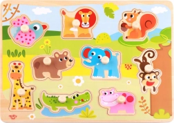 Puzzle animali in legno Montessori con pomelli
