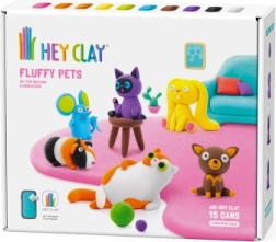 Hey Clay set creativo Fluffy Pets – animaletti in pasta leggera autoindurente (15 vasetti)