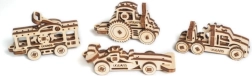 Ugears puzzle meccanici 3D in legno – set di 4 portachiavi veicoli