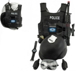Set della polizia – pistola e casco con accessori, plastica 38 cm