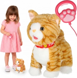 Gatto di peluche interattivo al guinzaglio – cammina, miagola e muove la coda, beige