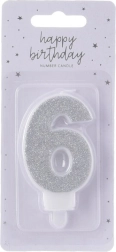 Candela per torta argentata numero 6, 7 cm