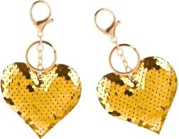 Portachiavi Cuore con Paillettes Bicolore in Argento e Oro