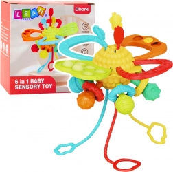 Giocattolo per stimolazione sensoriale 6 in 1 con massaggiagengive e cordicelle