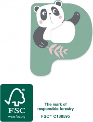 lettera P in legno con panda