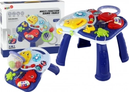 Tavolino interattivo 2 in 1 per bambini a tema animali marini con pianoforte, orologio e canestro per palline