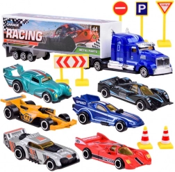 Set di macchinine in metallo con segnaletica stradale