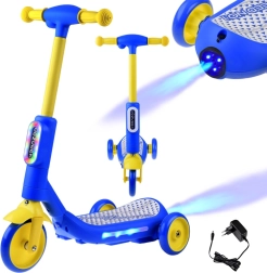Monopattino elettrico a tre ruote per bambini con luci LED ed effetto vapore – Blu