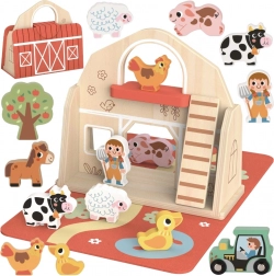 Fattoria impilabile in legno Tooky Toy con figurine di animali